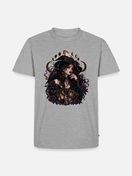 Mondmagie-Witch mit Krähenrosen - Männer Premium Bio T-Shirt - Grau meliert