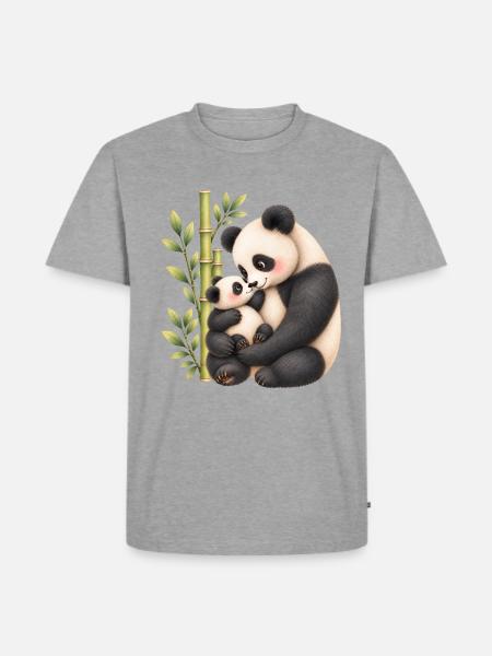 Panda-Zärtlichkeit – Mama und ihr Junges - Männer Premium Bio T-Shirt - Grau meliert