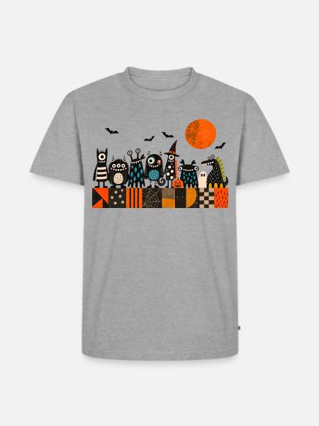 Halloween Monsterparade | Lustige Gruselmonster - Männer Premium Bio T-Shirt - Grau meliert