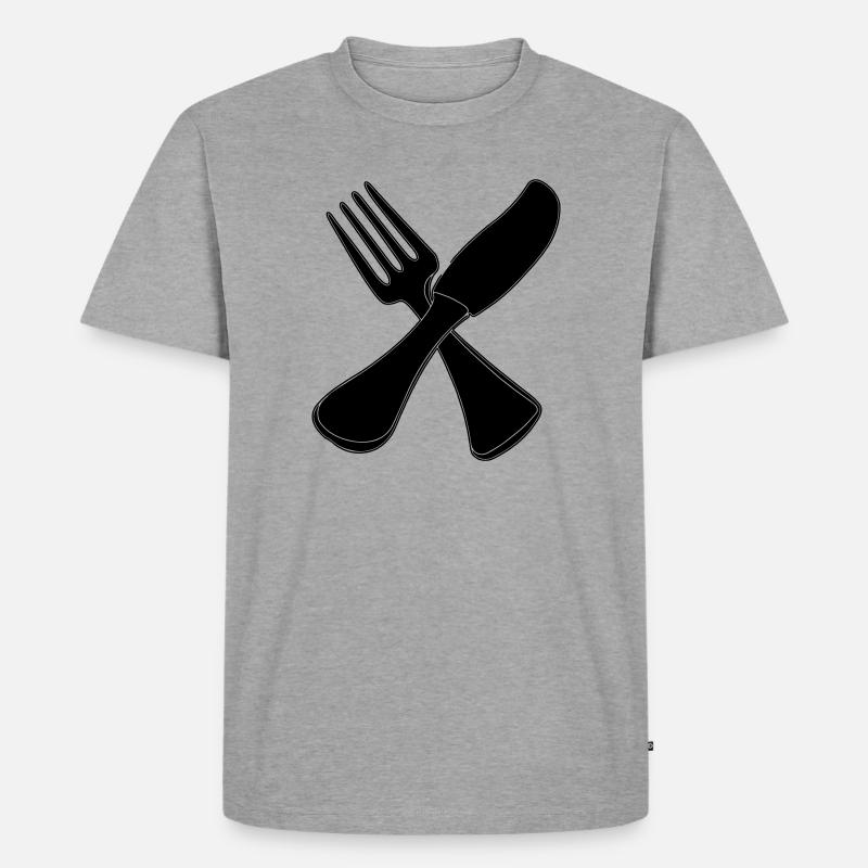 Besteck Messer und Gabel - Männer Premium Bio T-Shirt - Grau meliert