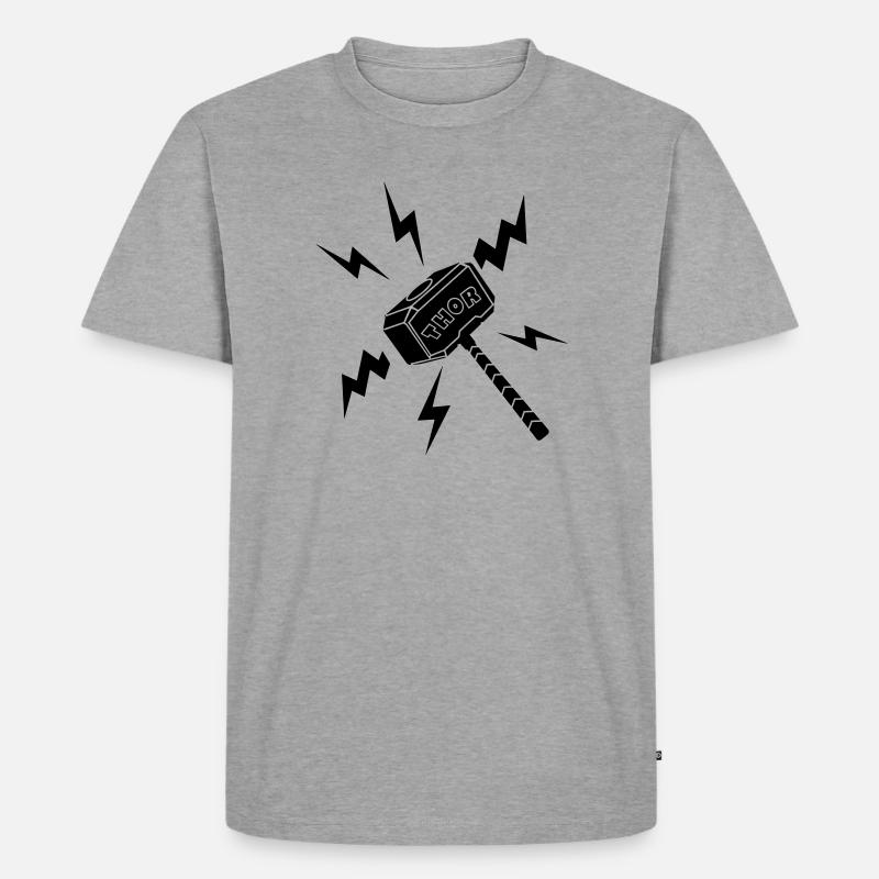 Thor-Hammer mit Text THOR - Männer Premium Bio T-Shirt - Grau meliert