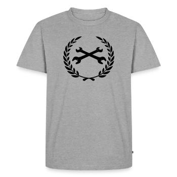 Wrenches logo for tinkerer in laurel wreath - Men's Premium Organic T-Shirt - heather grey - Front - Nico (187cm)