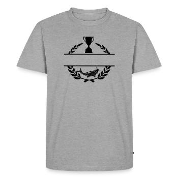 Fish and cup in laurel wreath with blank text bar - Men's Premium Organic T-Shirt - heather grey - Front - Nico (187cm)