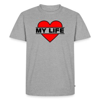 Coeur J’aime ma vie - T-shirt Premium bio Homme - gris chiné - Devant - Nico (187cm)