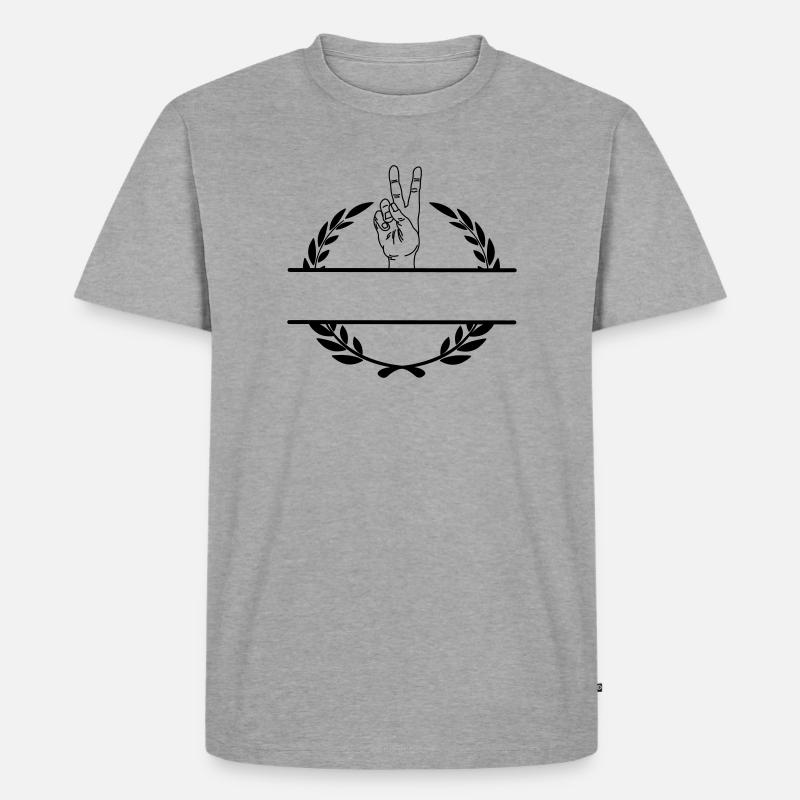 Friedenszeichenhand im Lorbeerkranzmonogramm - Männer Premium Bio T-Shirt - Grau meliert