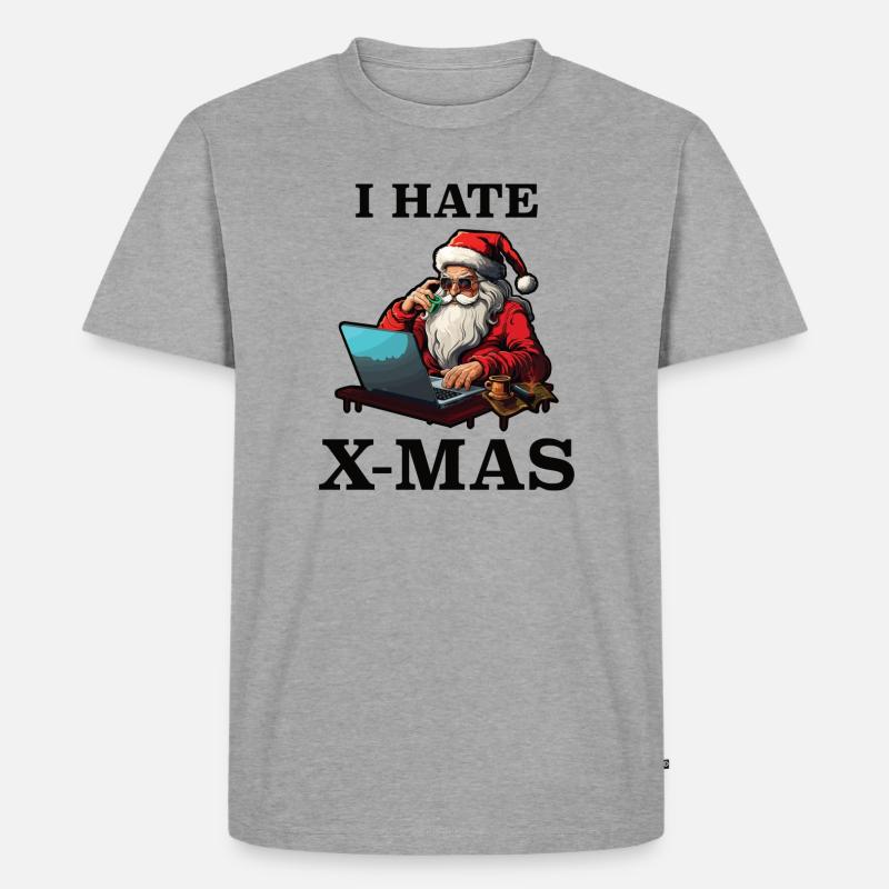 Tech-Weihnachtsmann hasst Weihnachten - Männer Premium Bio T-Shirt - Grau meliert