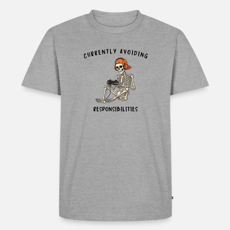 Skeleton Gaming Avoiding Responsibilities - Männer Premium Bio T-Shirt - Grau meliert