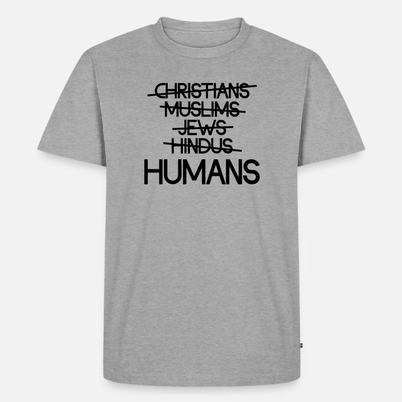 Menschen über Religion – Botschaft - Männer Premium Bio T-Shirt - Grau meliert