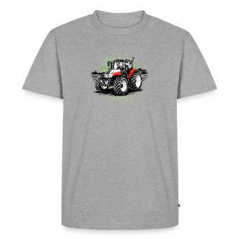 Ferme Steyr Tracteur Rouge – Motif à mi-teinte - T-shirt Premium bio Homme - gris chiné - Devant - Nico (187cm)