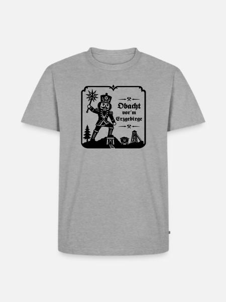 Nussknacker - Obacht vor´m Erzgebirge - Männer Premium Bio T-Shirt - Grau meliert