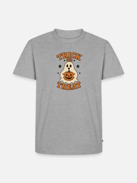 Halloween-Geist mit Kürbis-Jackolantern - Männer Premium Bio T-Shirt - Grau meliert