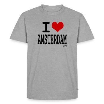 I love Amsterdam - couleurs personnalisables - T-shirt Premium bio Homme - gris chiné - Devant - Nico (187cm)