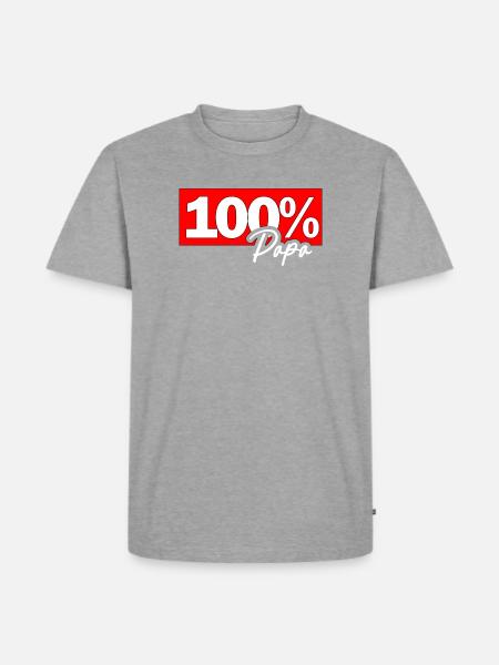 100% Papa Typo Grafik - Männer Premium Bio T-Shirt - Grau meliert