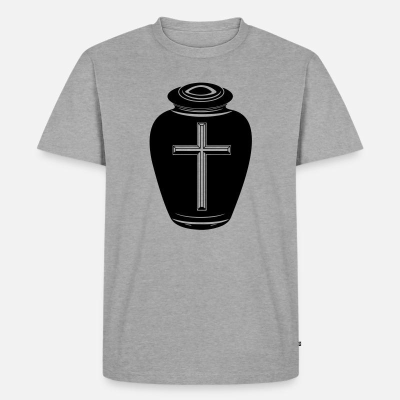 Urne mit Kreuz - Männer Premium Bio T-Shirt - Grau meliert