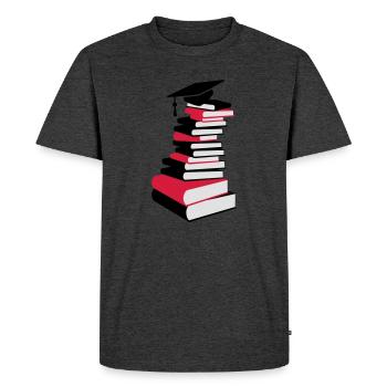 Une pile de livres avec chapeau de graduation - T-shirt Premium bio Homme - anthracite chiné - Devant - Nico (187cm)