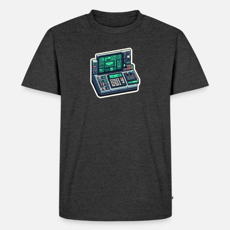 Retro Computer Console Neon - Männer Premium Bio T-Shirt - Anthrazit meliert