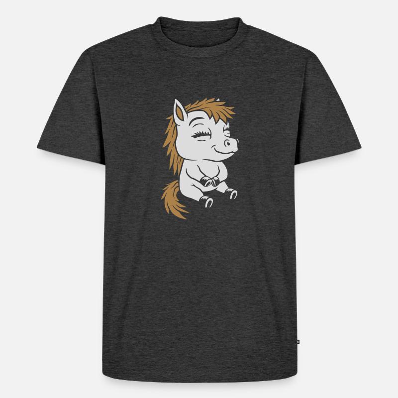 Sitzendes kleines Comic Pony - Männer Premium Bio T-Shirt - Anthrazit meliert