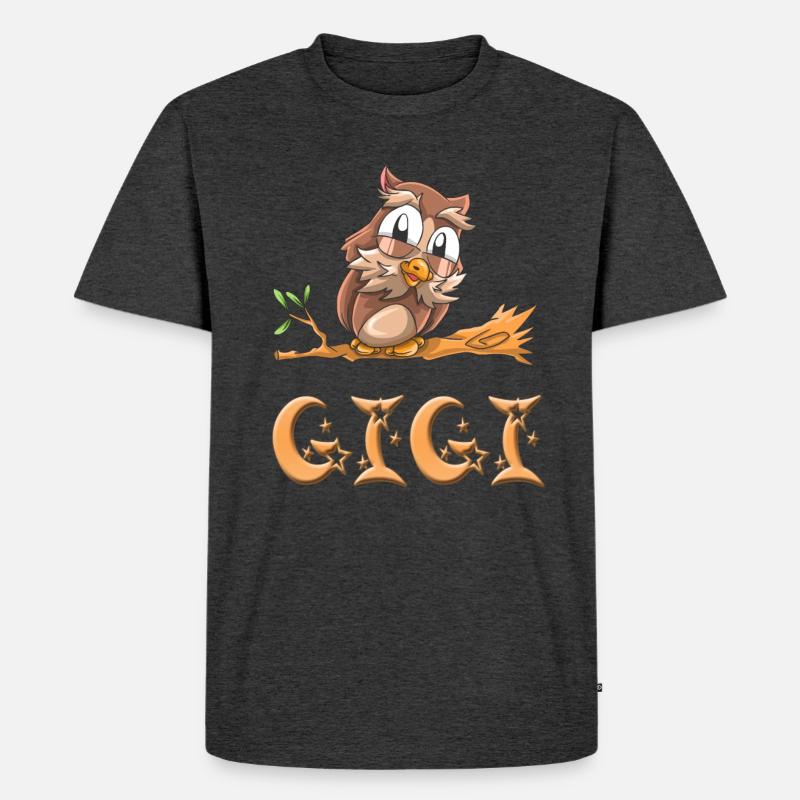 Eule Gigi - Männer Premium Bio T-Shirt - Anthrazit meliert