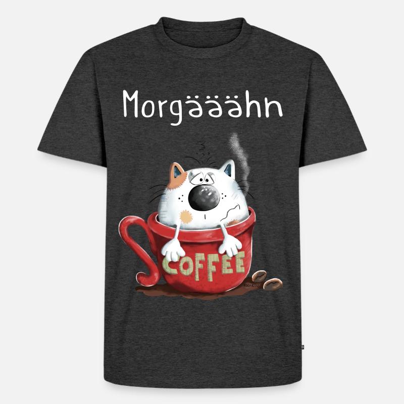 Morgähn Kaffee - Katze - Comic - Männer Premium Bio T-Shirt - Anthrazit meliert