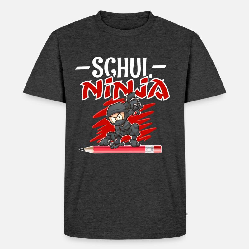 Schul Ninja Einschulung Schulkind - Männer Premium Bio T-Shirt - Anthrazit meliert