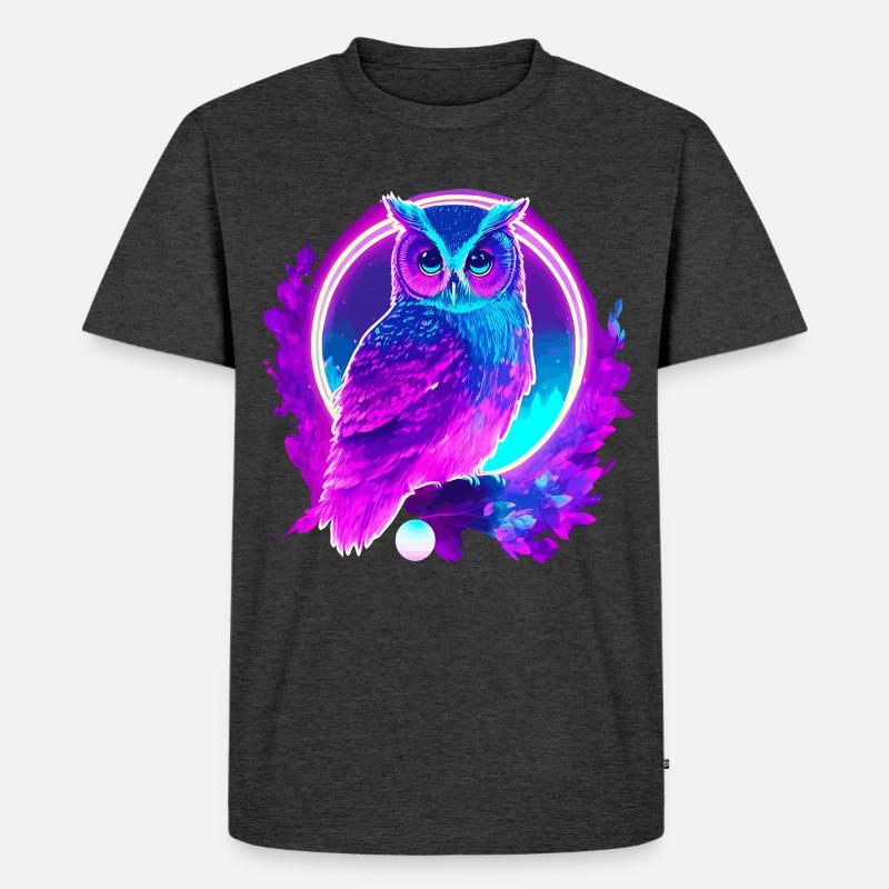 Eule Neon Moon Synthwave - Männer Premium Bio T-Shirt - Anthrazit meliert