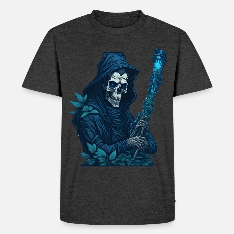 Sensenmann mit Gras Pfeife - Männer Premium Bio T-Shirt - Anthrazit meliert