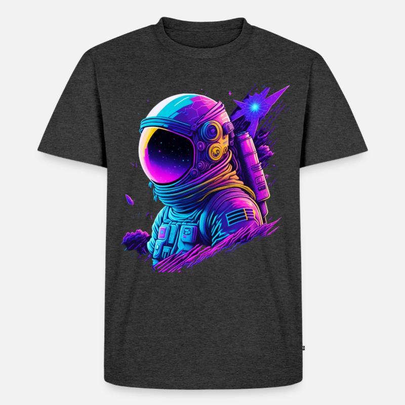 Synthwave Astronaut Space Explorer - Männer Premium Bio T-Shirt - Anthrazit meliert