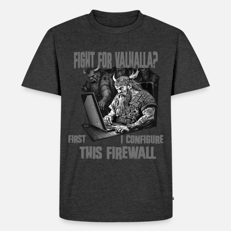 Firewall first Wikingerprogrammierer schwarz weiss - Männer Premium Bio T-Shirt - Anthrazit meliert