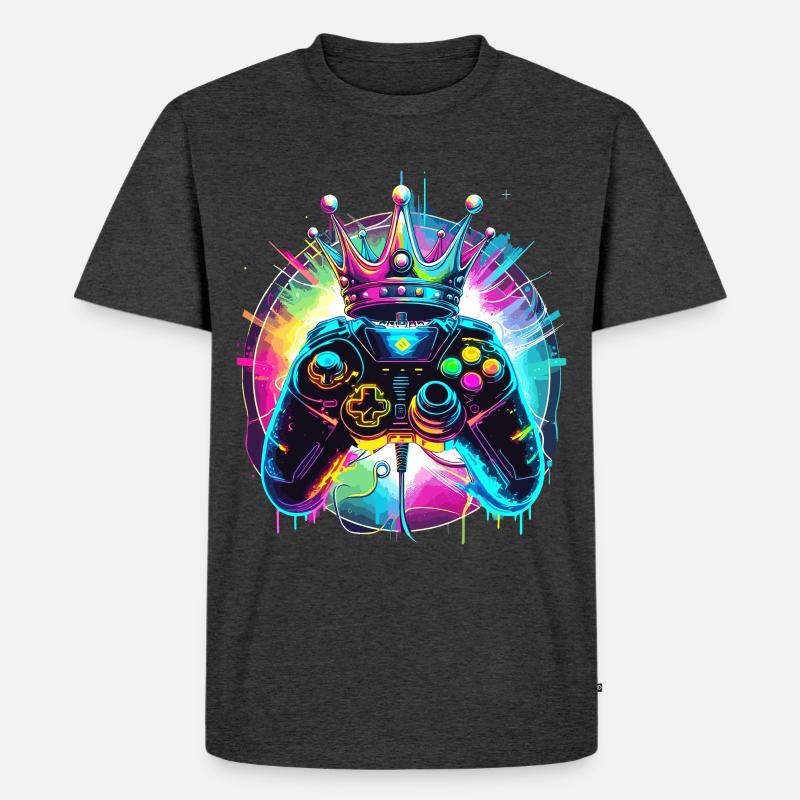 Gaming Controller mit Krone - Männer Premium Bio T-Shirt - Anthrazit meliert
