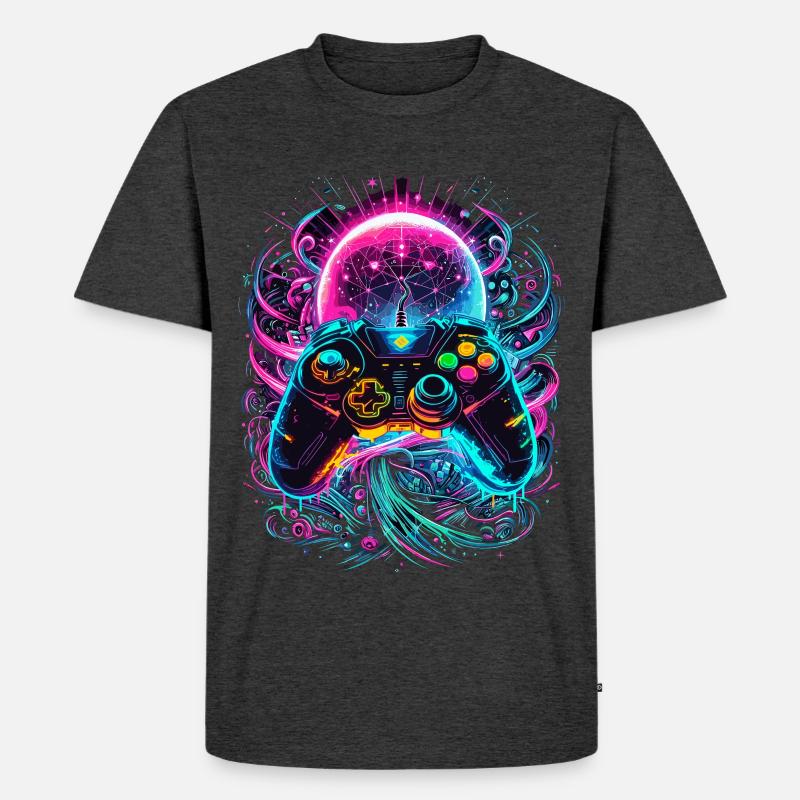 Synthwave Cyberpunk Gaming Controller - Männer Premium Bio T-Shirt - Anthrazit meliert