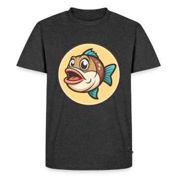 Poisson Kawaii Dessin animé Personnage Animal Animal Visage - T-shirt Premium bio Homme - anthracite chiné - Devant - Nico (187cm)
