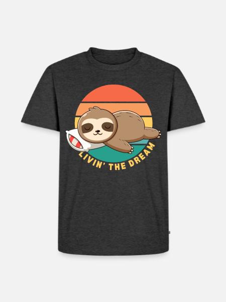 Funny Happy Lazy Sleeping Sloth Livin' the Dream - Men's Premium Organic T-Shirt - heather anthracite