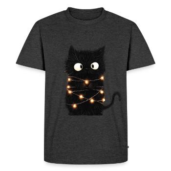 Drôle Fée Lumières Chat Arbre de Noël Cadeau - T-shirt Premium bio Homme - anthracite chiné - Devant - Nico (187cm)