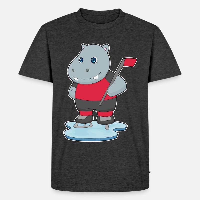 Nilpferd Eishockey Eishockeyschläger - Männer Premium Bio T-Shirt - Anthrazit meliert