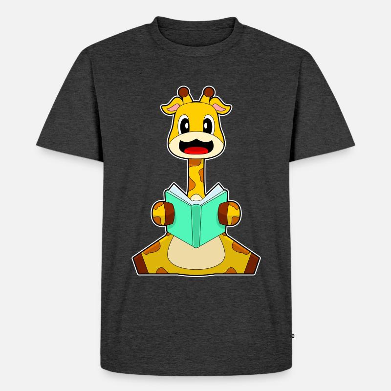 Giraffe Nerd Buch - Männer Premium Bio T-Shirt - Anthrazit meliert