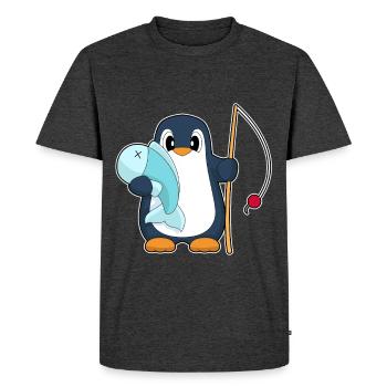 Pingouin Pêcheur Poisson Pêche - T-shirt Premium bio Homme - anthracite chiné - Devant - Nico (187cm)