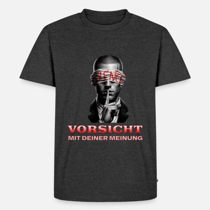 Vorsicht, Subtile Botschaft mit Augenbinde - Männer Premium Bio T-Shirt - Anthrazit meliert