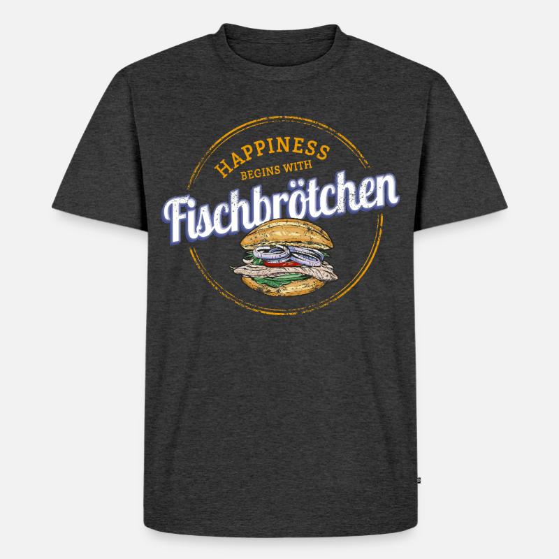 Fischbrötchen mit Matjes oder Bismarckhering - Männer Premium Bio T-Shirt - Anthrazit meliert