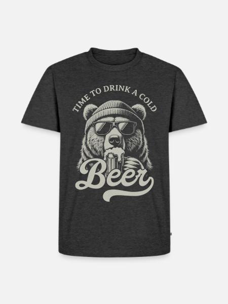 Bierzeit Bär mit Sonnenbrille - Männer Premium Bio T-Shirt - Anthrazit meliert