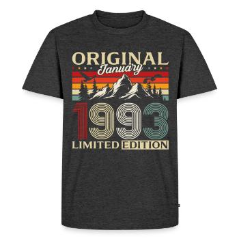 33e anniversaire Original janvier 1993 - T-shirt Premium bio Homme - anthracite chiné - Devant - Nico (187cm)