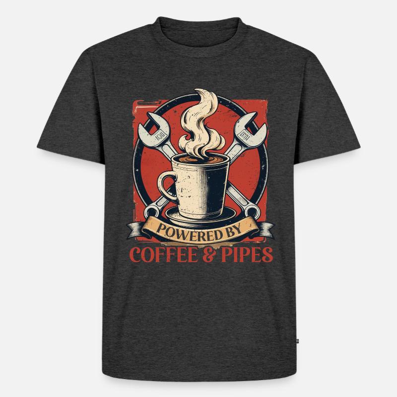 Rohrleger Powered By Coffee & Pipes - Männer Premium Bio T-Shirt - Anthrazit meliert