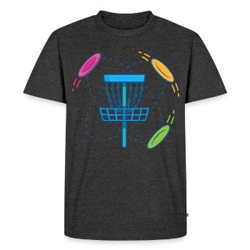 Disc Golf Basket and Flying Discs Scene - Men's Premium Organic T-Shirt - heather anthracite - Front - Nico (187cm)