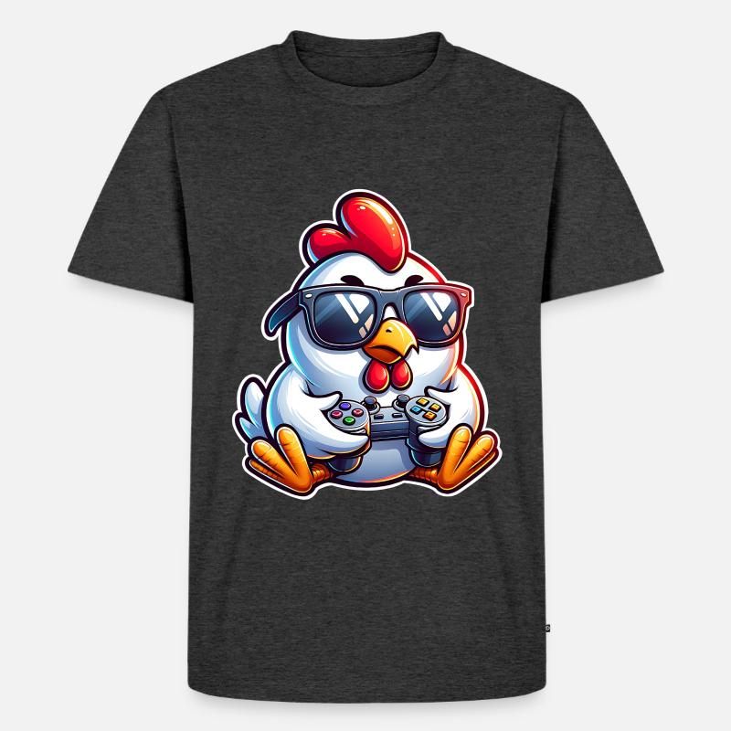 Gamer Huhn mit Controller - Männer Premium Bio T-Shirt - Anthrazit meliert