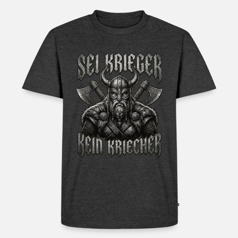 Sei Krieger kein Kriecher Wikinger Bart - Männer Premium Bio T-Shirt - Anthrazit meliert