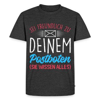 Postman BE KIND TO YOUR POSTMAN - Men's Premium Organic T-Shirt - heather anthracite - Front - Nico (187cm)