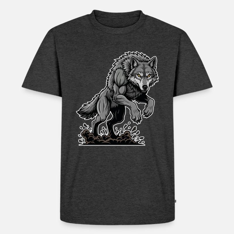 Werwolf Mighty Racing Maskottchen Wolf - Männer Premium Bio T-Shirt - Anthrazit meliert