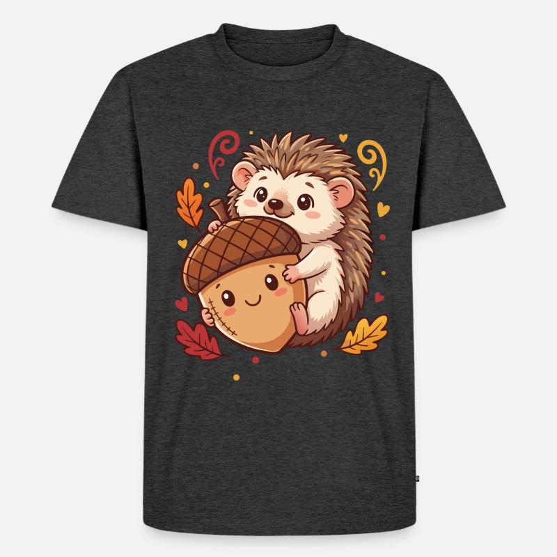 Süßer Igel mit Eichel Herbst - Männer Premium Bio T-Shirt - Anthrazit meliert