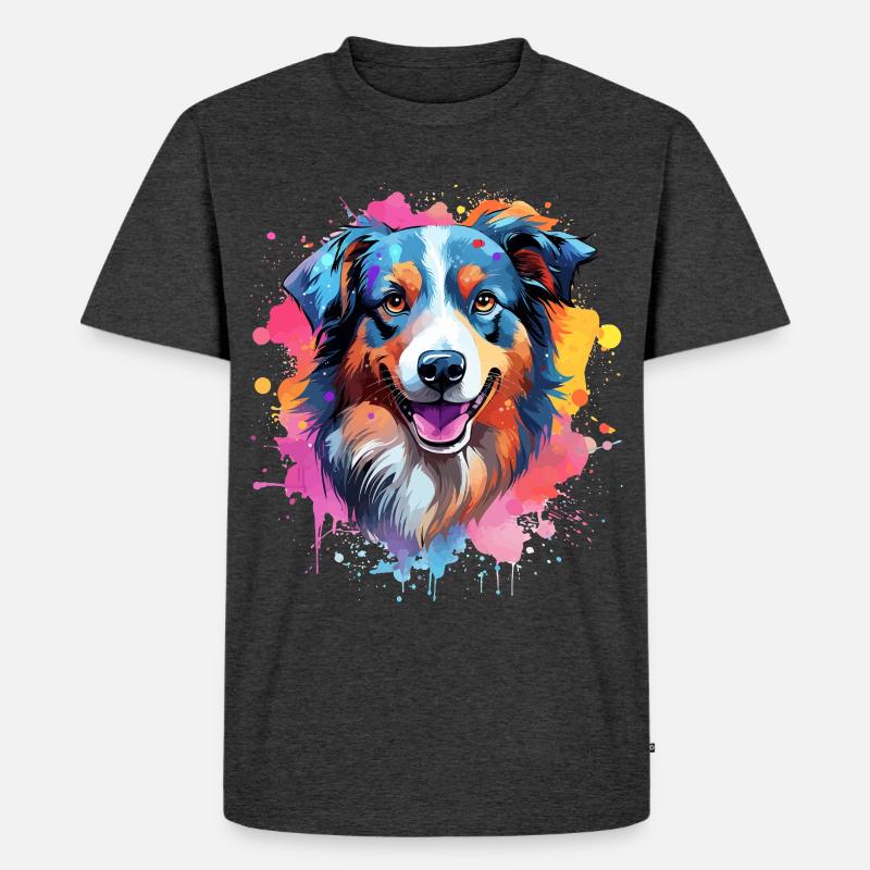 Farbenfrohe Splash-Kunst Australischer Schäferhund - Männer Premium Bio T-Shirt - Anthrazit meliert