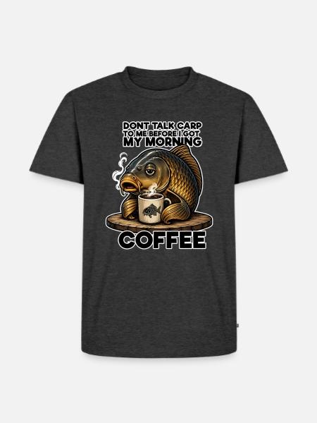 Morgenkaffee, Karpfenangeln, Humor - Männer Premium Bio T-Shirt - Anthrazit meliert