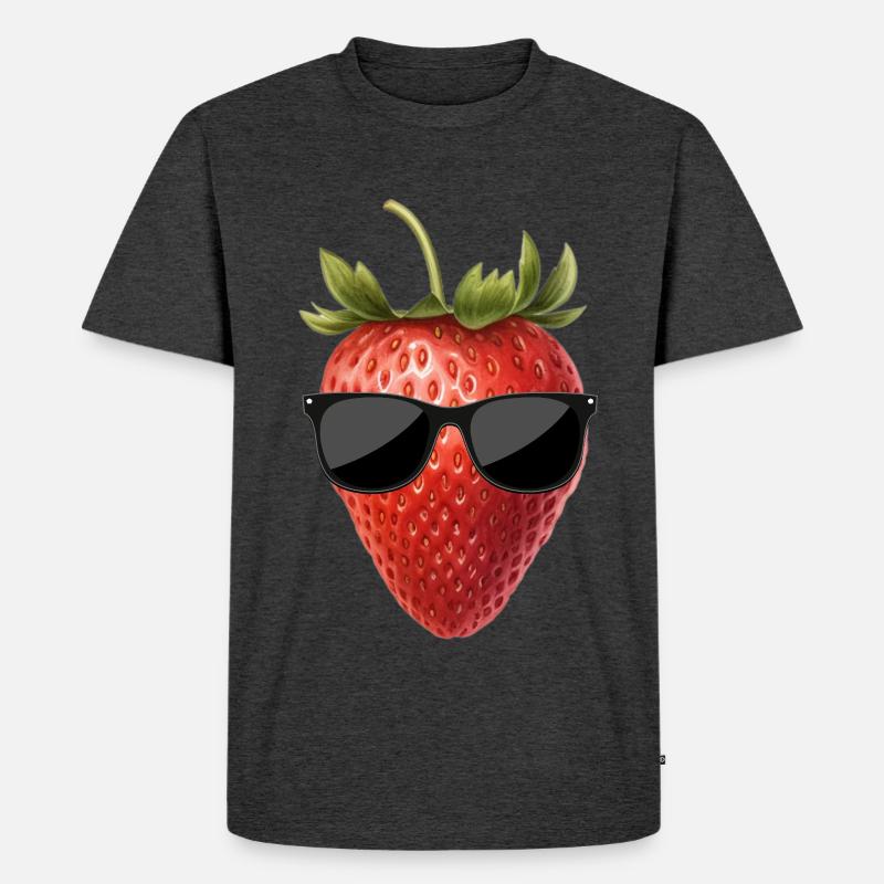 Erdbeere mit Sonnenbrille - Männer Premium Bio T-Shirt - Anthrazit meliert
